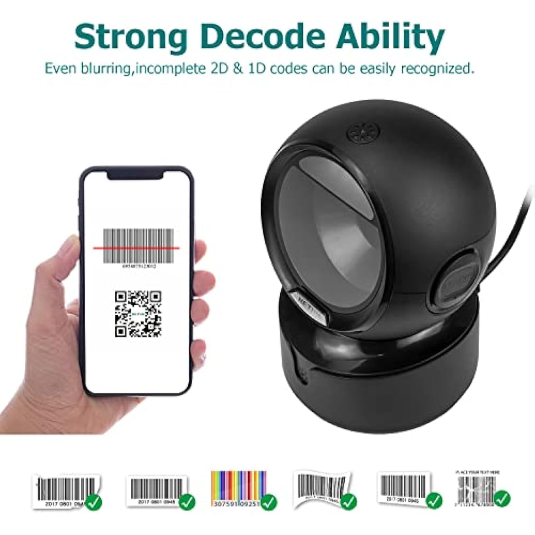 NetumScan Desktop Barcode Scanner | Hands-Free 1D 2D QR Reader for POS