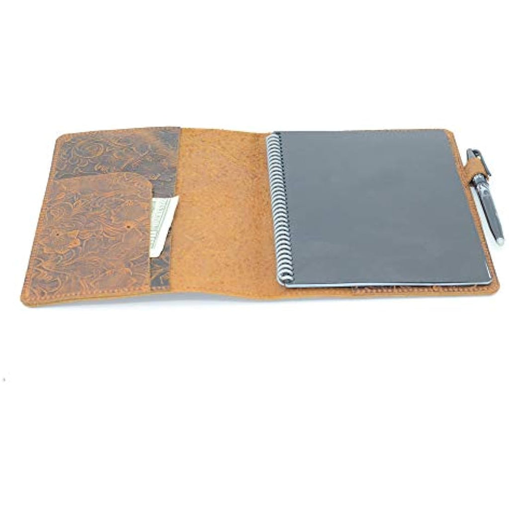 Jolof Store Handmade Leather Rocketbook Cover - A4 Letter Folio Flower