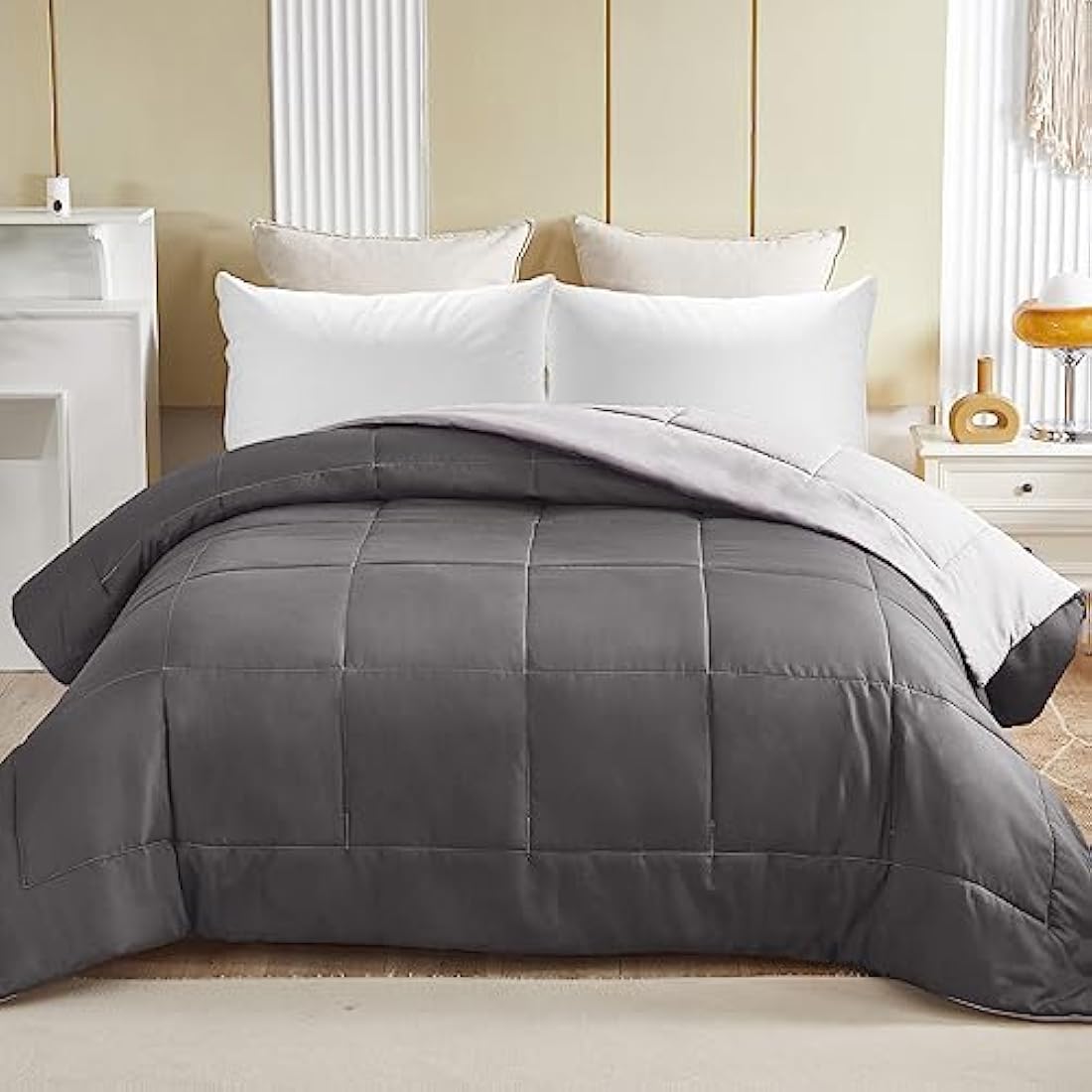 Jolof Store King Size Duvet – All Seasons Microfiber Comforter, Grey