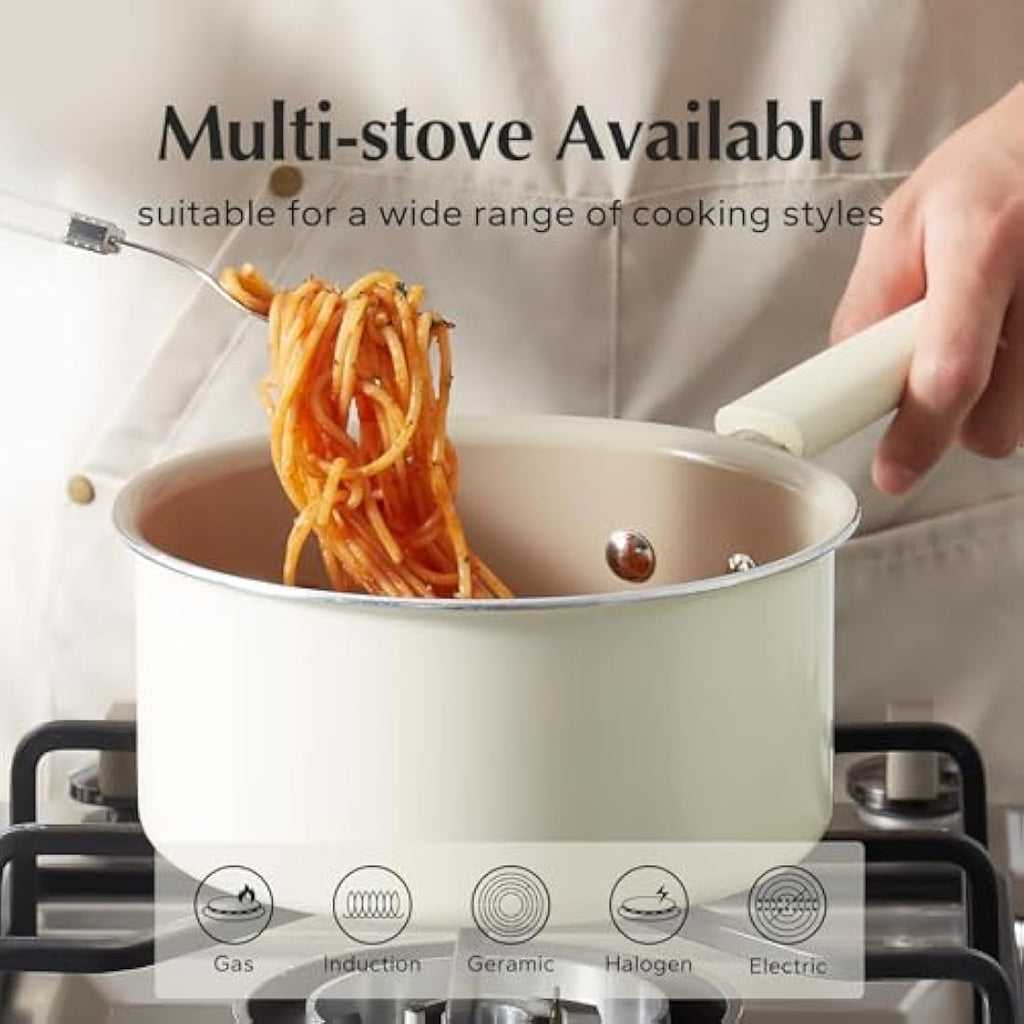 Redchef Ceramic Nonstick Saucepan with Lid | 16cm Small Cooking Pot