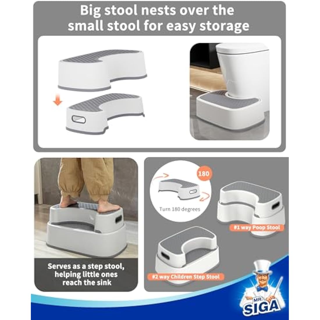 MR.SIGA Toilet Stool – Heavy Duty Non-Slip Squatty Potty for Adults & Kids