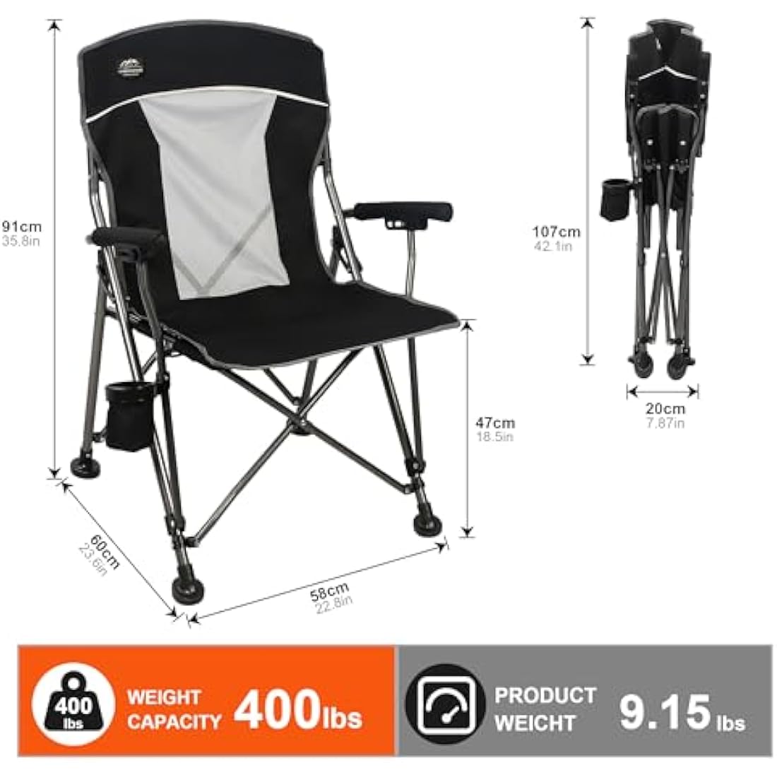 LANMOUNTAIN Heavy Duty Camping Chair | Padded Armrest & 400lb Support