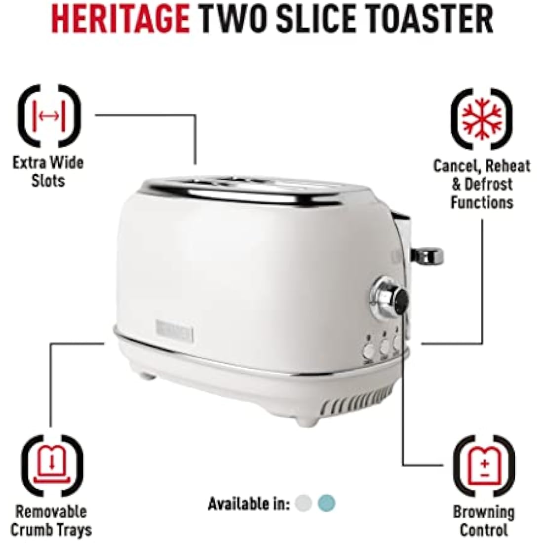 Haden Heritage 2-Slice Toaster – Retro Stainless Steel in White