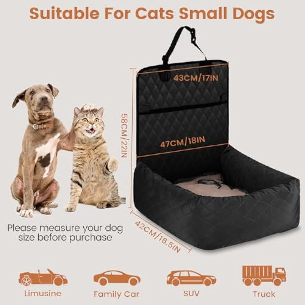HAPPY HACHI Dog Car Booster Seat - Waterproof Washable Pet Travel Bed