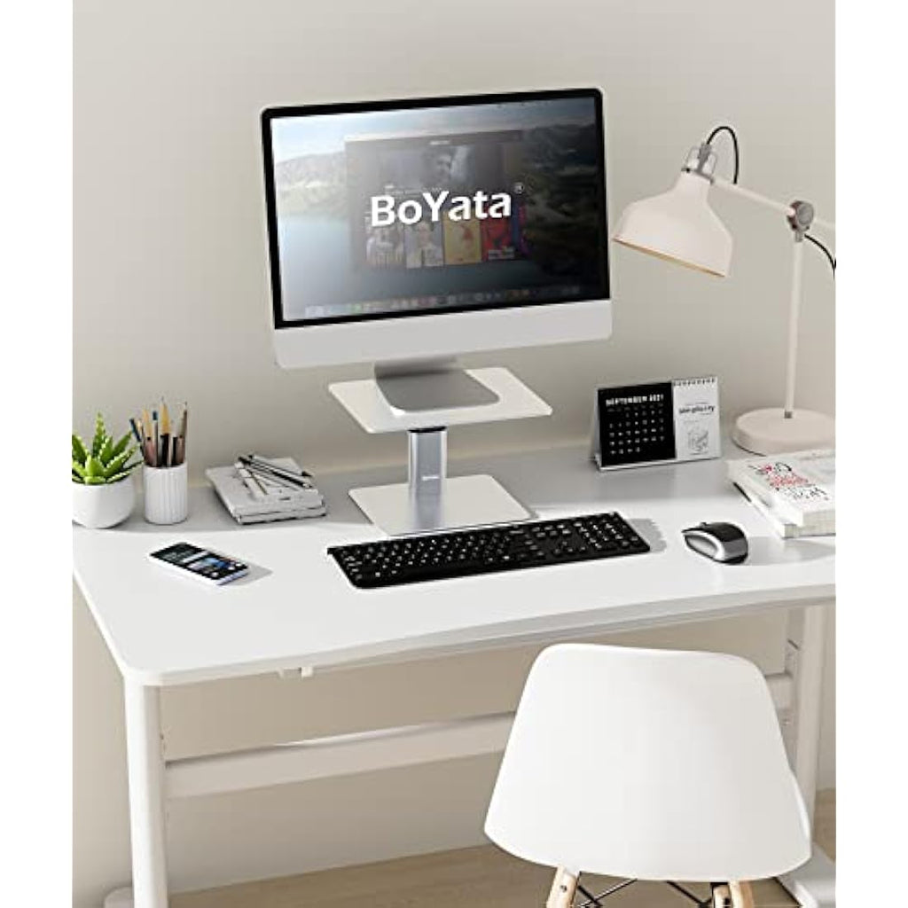 BoYata Monitor Stand Riser – Adjustable Metal Desktop Organizer, Silver