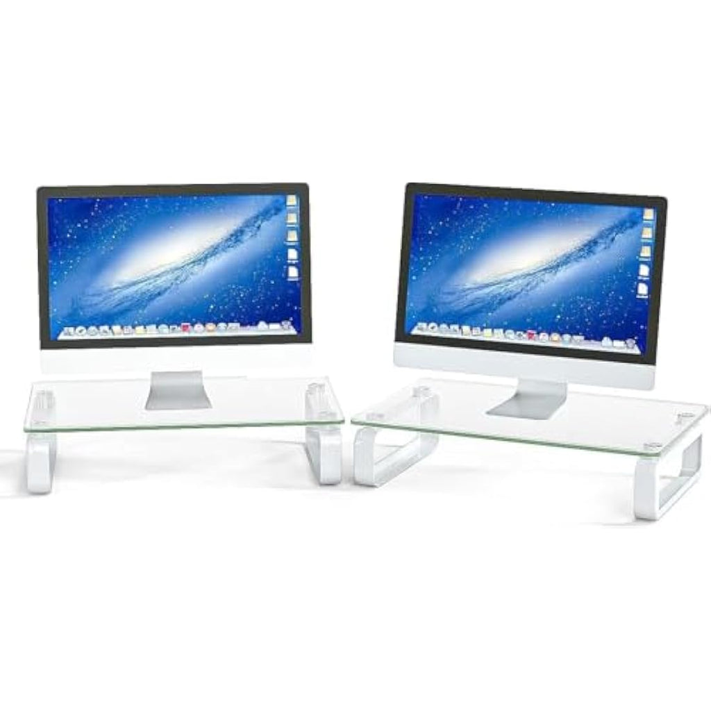 Hemudu Tempered Glass Monitor Stand Riser – 2 Pack Desktop Organizer