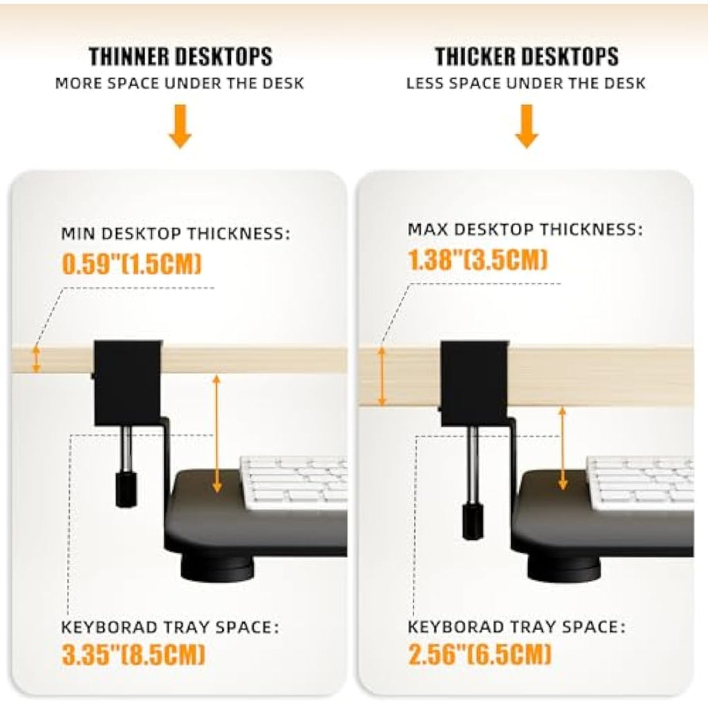 ERGOMAKER Under Desk Keyboard Tray – Sturdy Clamp Mount, 65x30cm, Black