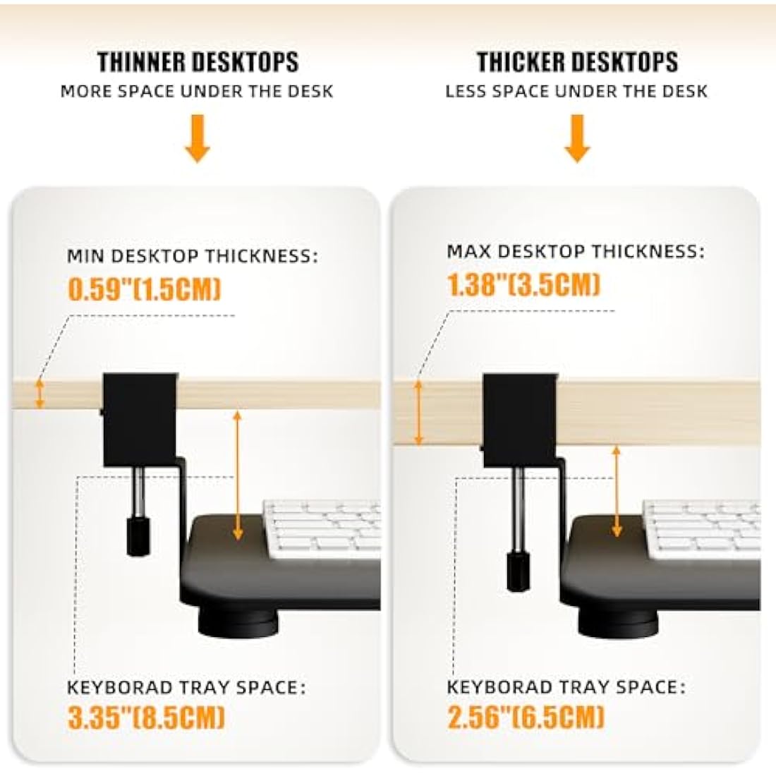 ERGOMAKER Under Desk Keyboard Tray – Sturdy Clamp Mount, 65x30cm, Black