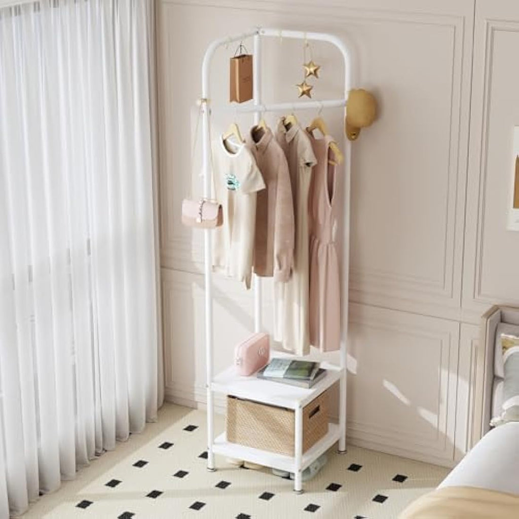 Metal Corner Coat Rack | Small Space Shoe Stand - White
