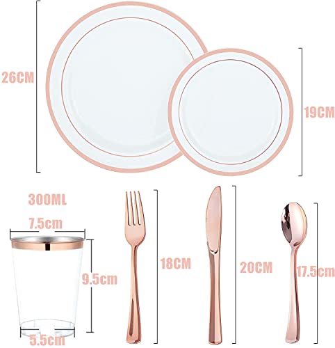 LATERN 150-Piece Rose Gold Plastic Dinnerware Set | Reusable Party Plates