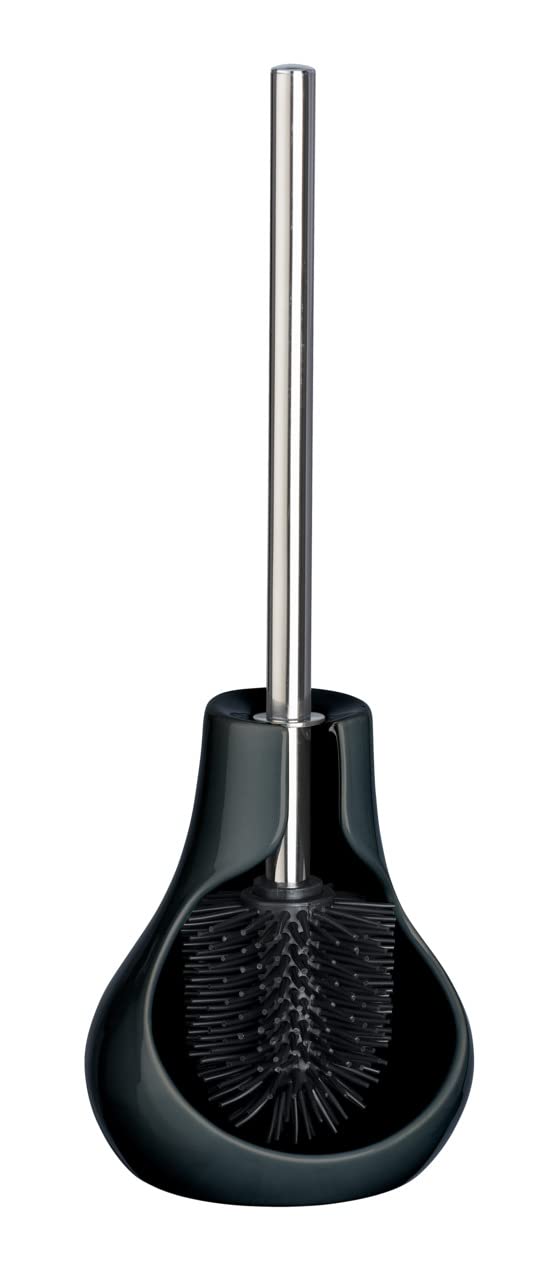 WENKO Drop Neo Ceramic Toilet Brush Set – Black Modern Bathroom Holder