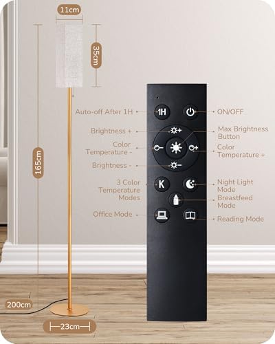 EDISHINE LED Floor Lamp – Dimmable Standing Lamp with Remote Control, Gold