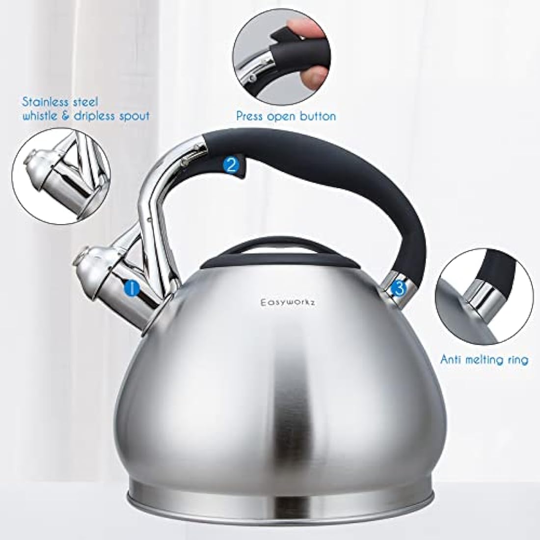 Easyworkz Whistling Tea Kettle - 2.3L Stainless Steel Stovetop Pot