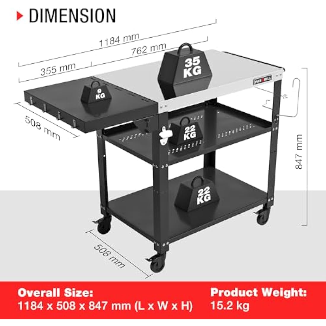 Jolof Store 3-Tier Outdoor Grill Dining Cart | Stainless Steel Prep Table