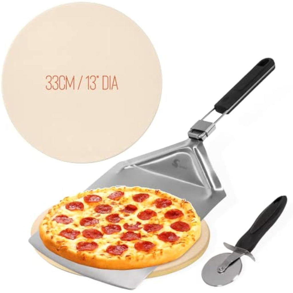 SEDOL 33cm Round Cordierite Pizza Stone with Stainless Steel Peel