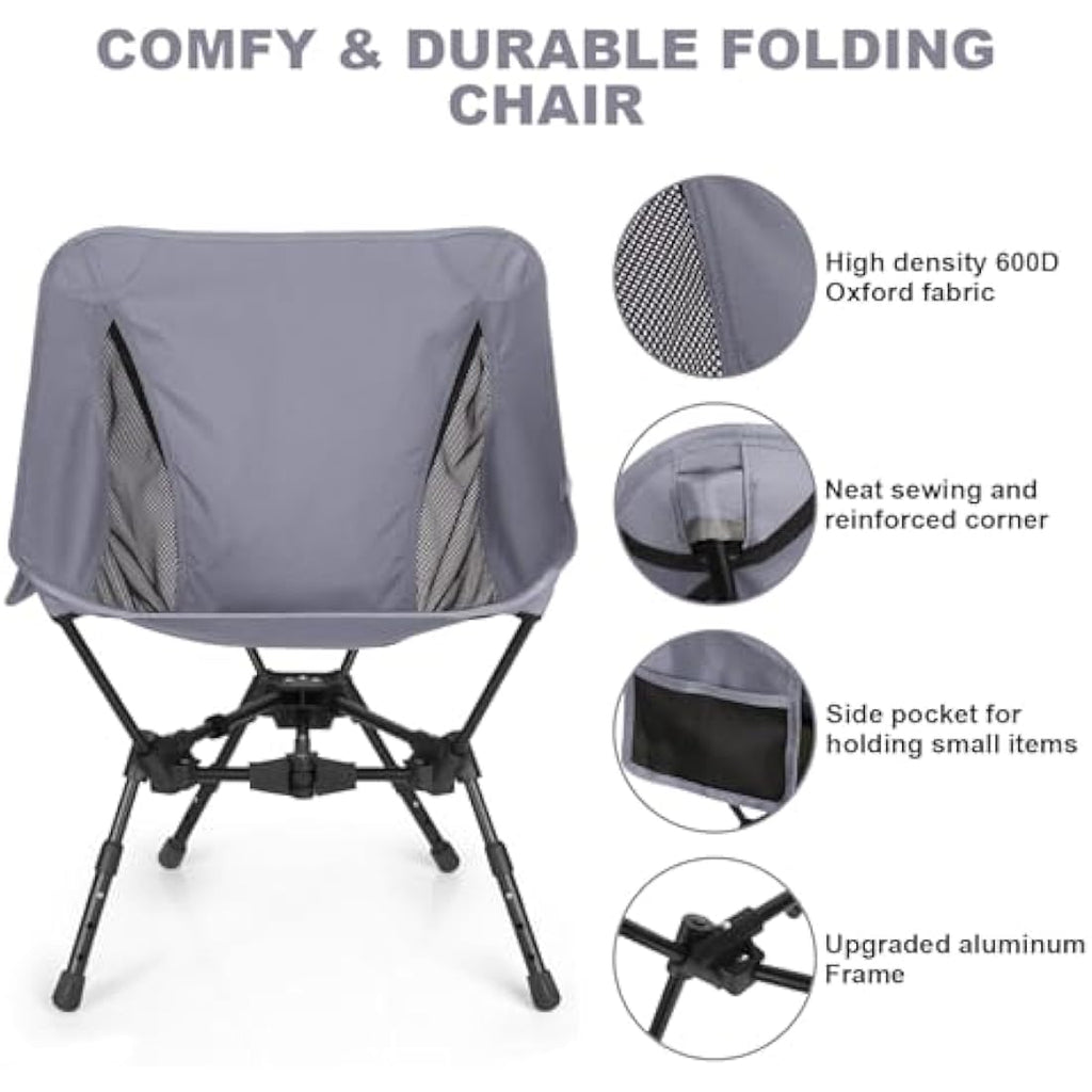 SHANNA Lightweight Folding Camping Chair | Adjustable Height Mesh Seat - Gray