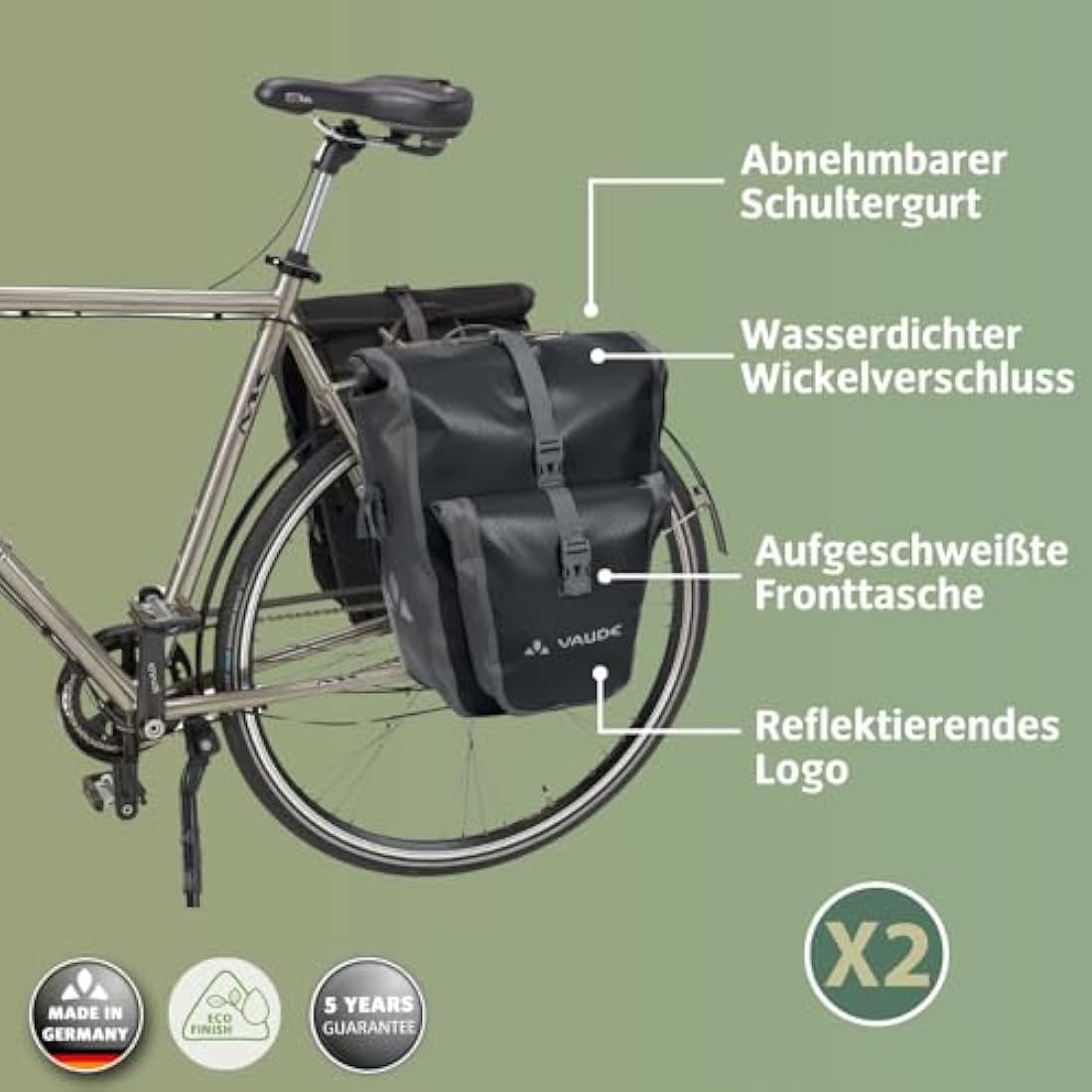 VAUDE Aqua Back Plus Waterproof Bike Panniers | 51L Rear Rack Bags