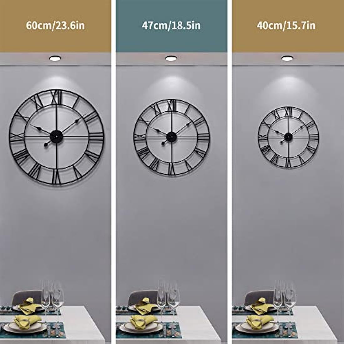 HAITANG 16" Large Metal Wall Clock | Silent Roman Numeral Vintage Decor