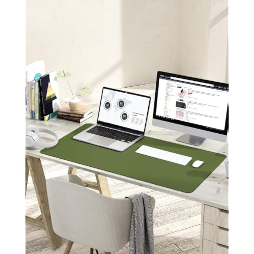YSAGi Leather Desk Pad – Non-Slip Waterproof Writing Mat, 90x43cm Grass Green