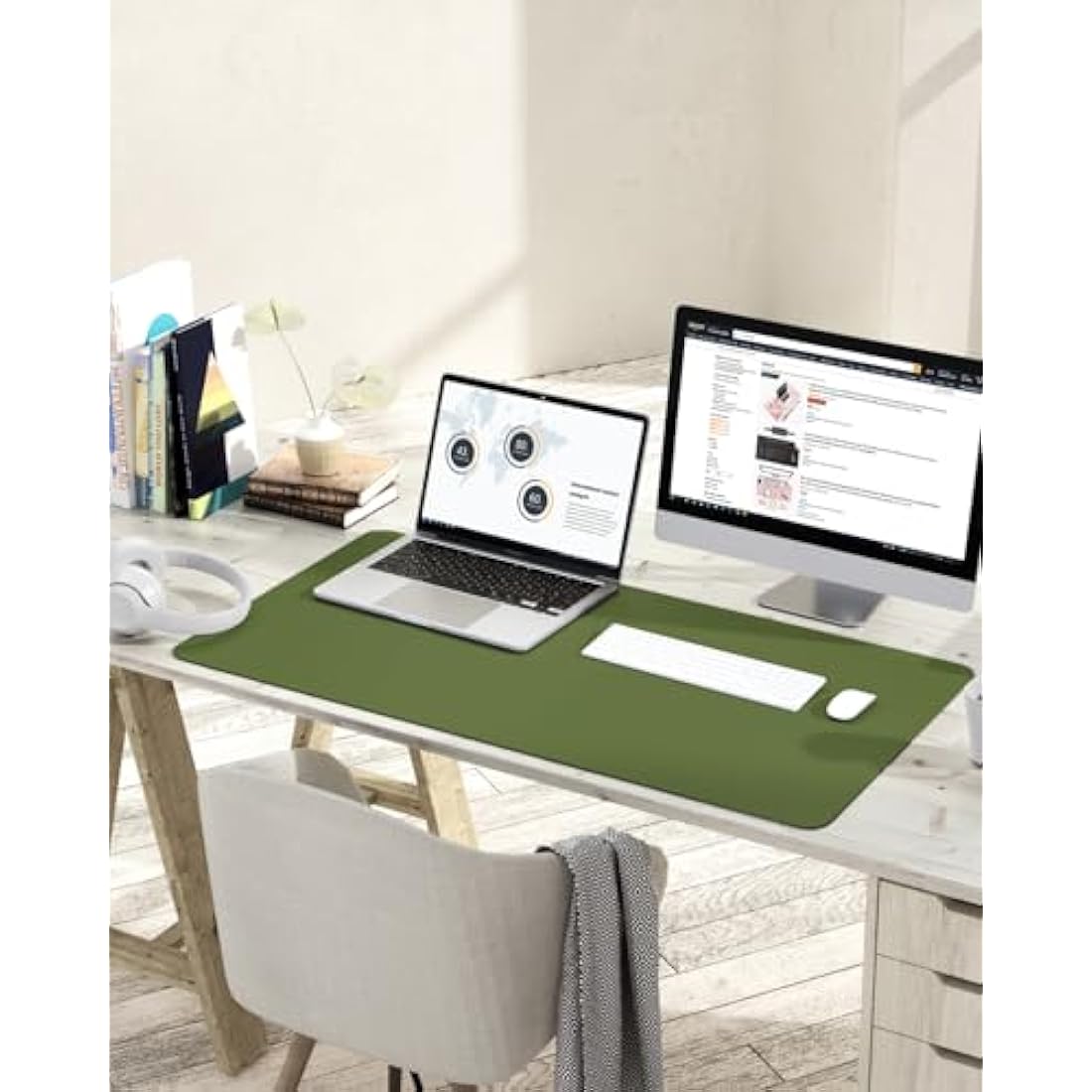 YSAGi Leather Desk Pad – Non-Slip Waterproof Writing Mat, 90x43cm Grass Green