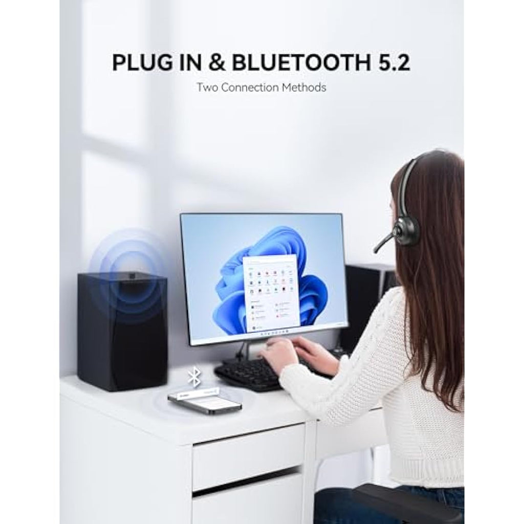 TECKNET Bluetooth Headset – Wireless Noise Cancelling Headphones with USB Dongle
