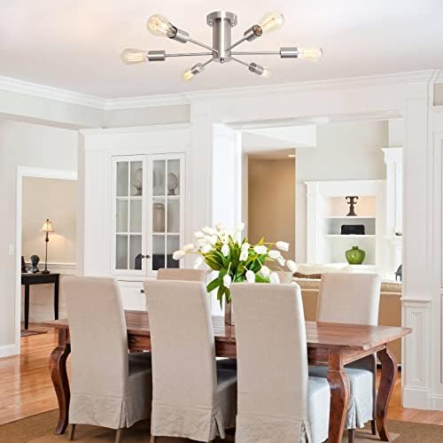 MRHYSWD Sputnik Ceiling Light | 6-Light Brushed Nickel Flush Mount
