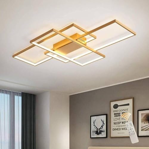 JIINOO Modern LED Ceiling Light | 50W Dimmable 3-Square Gold Chandelier