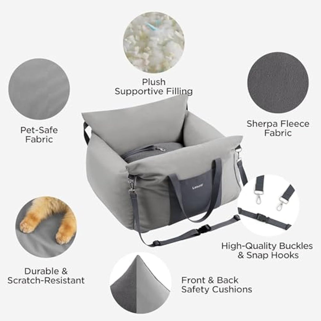 Lesure Dog Car Seat – Waterproof Booster Seat with Safety Leash, Grey
