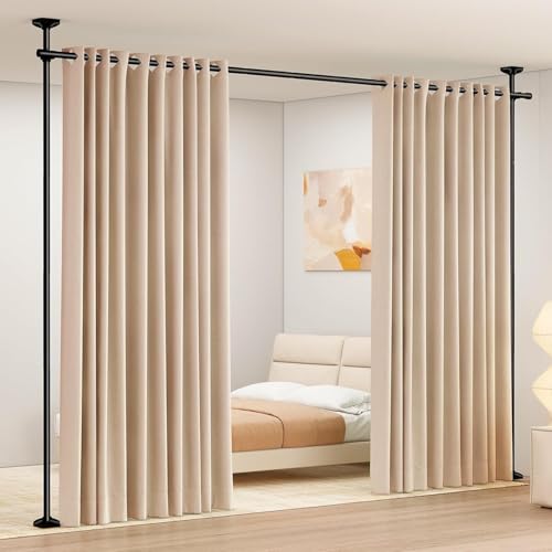WELDUN Floor Standing Room Divider Curtain Rod – No Drill Heavy Duty White