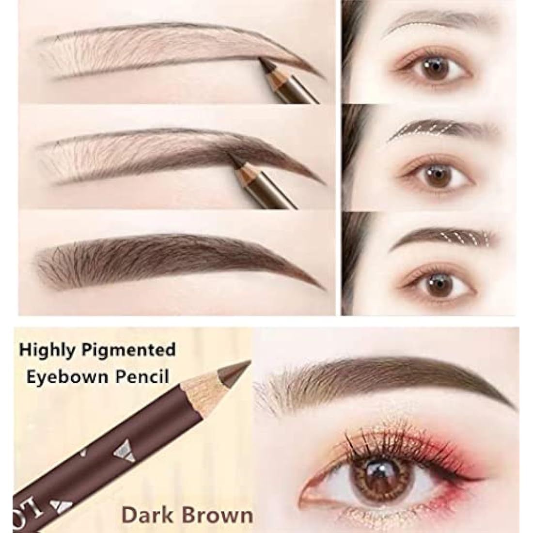 Go Ho 12-Piece Dark Brown Eyebrow and Eyeliner Pencil Set | Waterproof