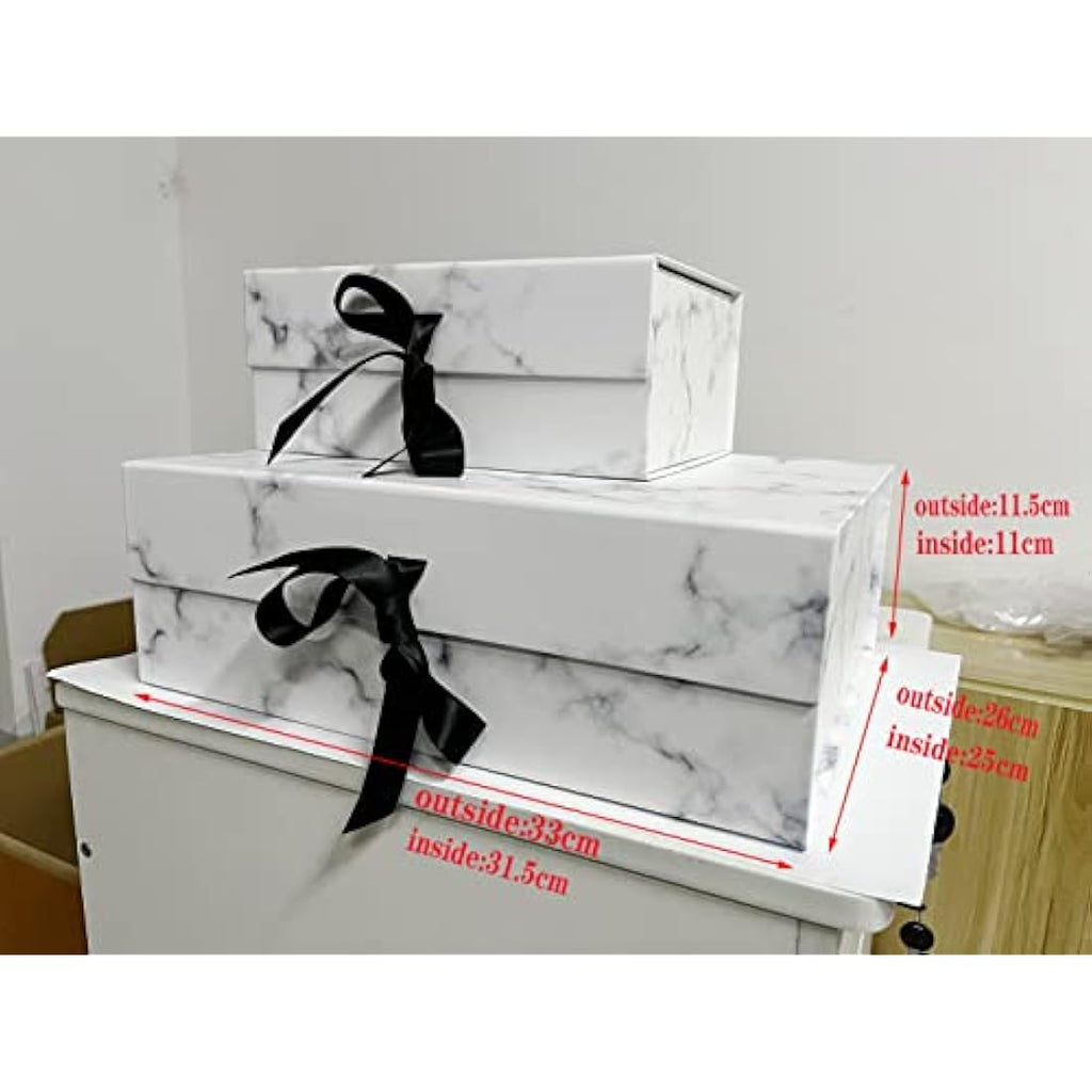 Large Marble Magnetic Gift Box with Ribbon – 33x26x11cm