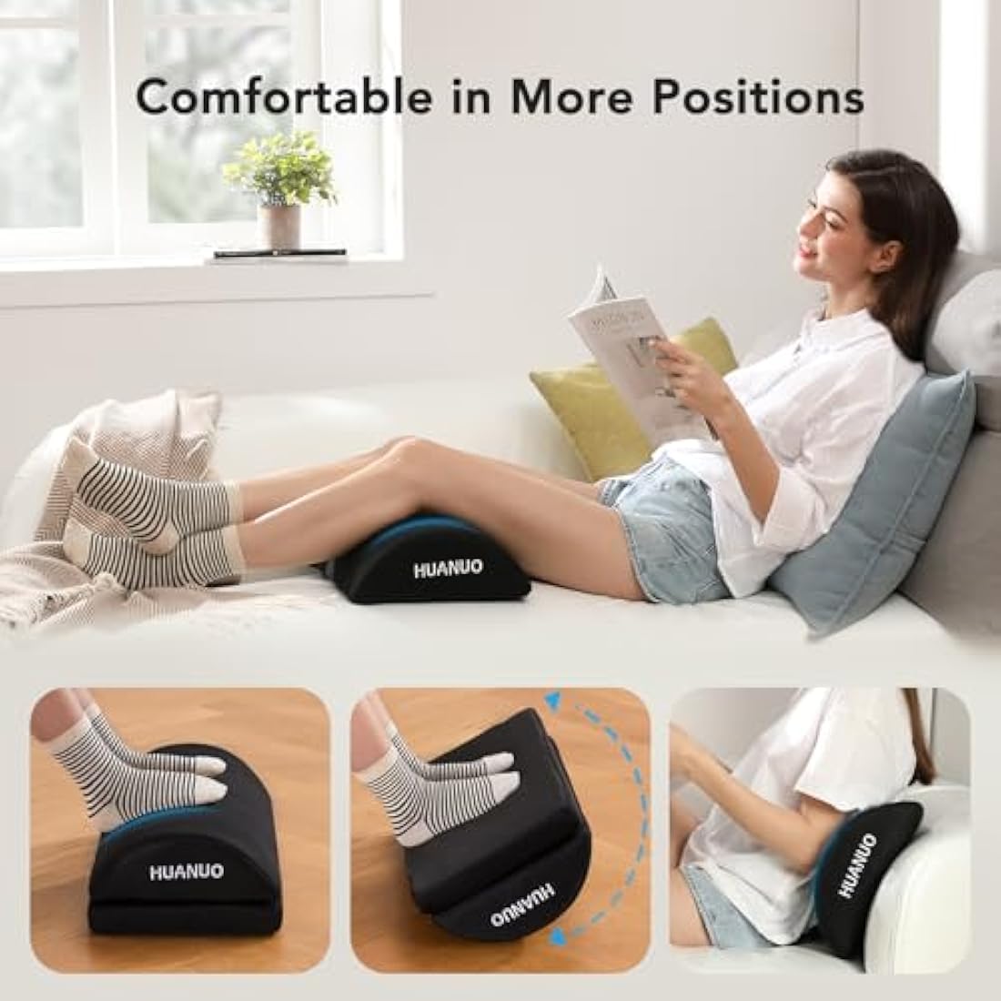 HUANUO Adjustable Memory Foam Footrest | Ergonomic Under Desk Foot Stool