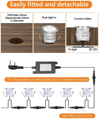 HIBOITEC 16Pcs LED Deck Lights | IP67 Waterproof Warm White Outdoor Lighting