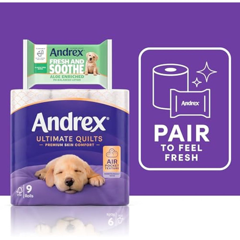 Andrex Ultimate Quilts Toilet Paper – 9 Mega Rolls Quilted Tissue