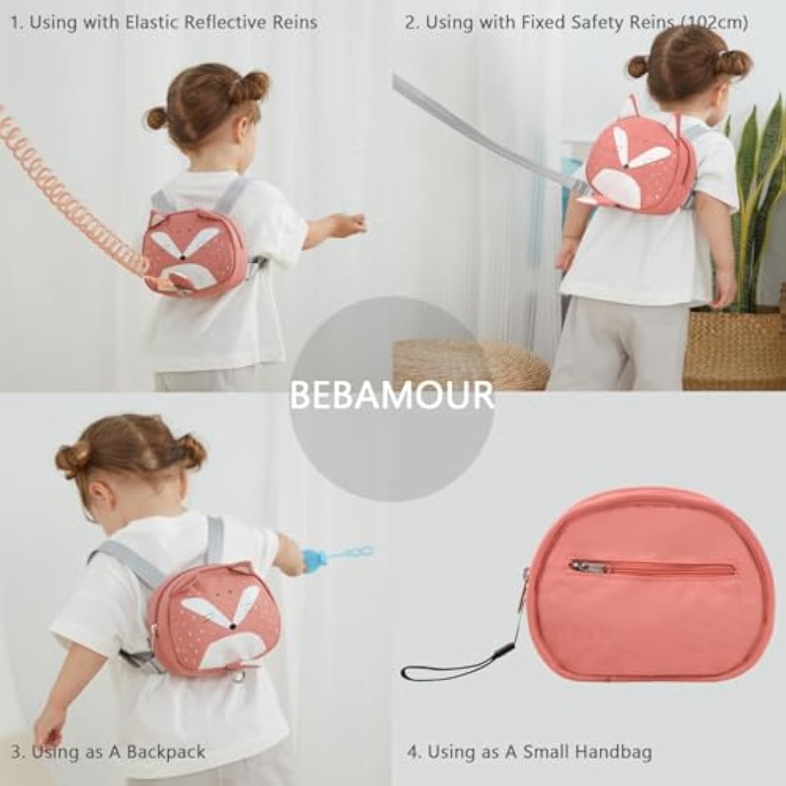 Bebamour Fox Toddler Backpack with Safety Leash and Reins – Orange