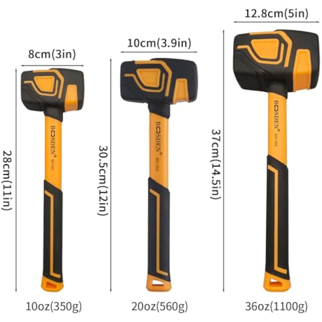 BOOSDEN Rubber Mallet Set - 3-Pack (10, 20, 36 oz) Soft Face Flooring Hammers