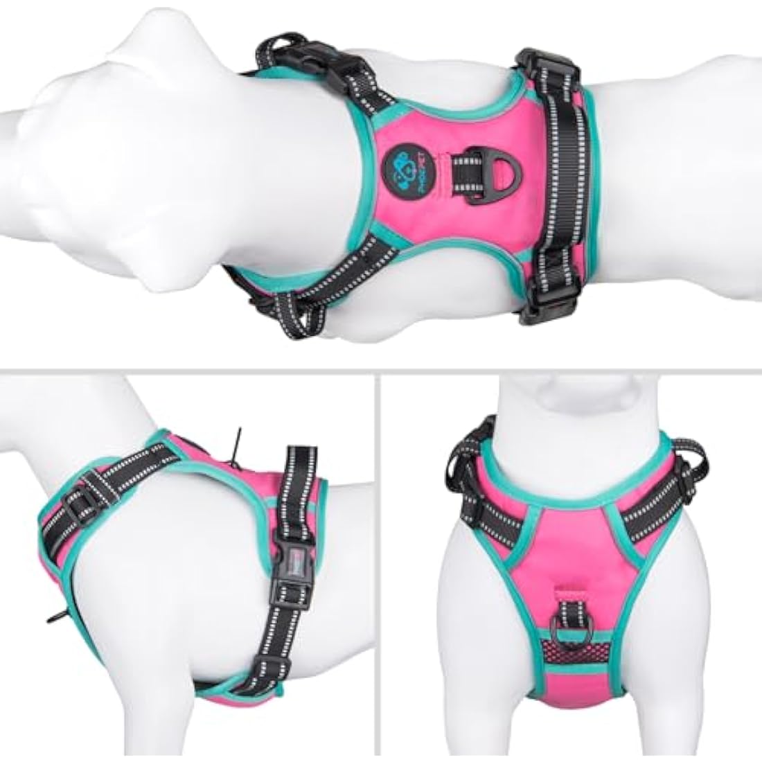 PHOEPET No Pull Dog Harness | Reflective Adjustable Training Vest - Pink
