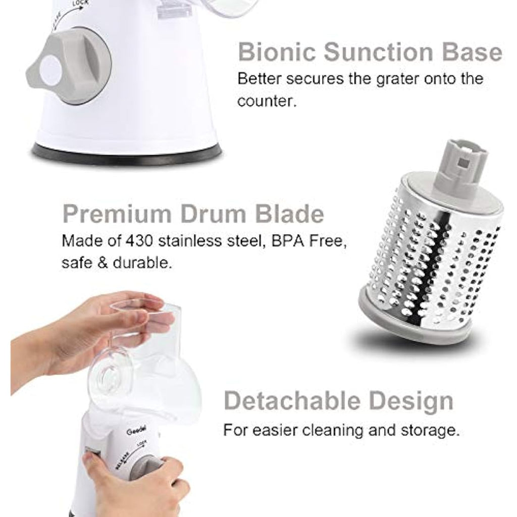 Rotary Cheese Grater | 3-Blade Manual Vegetable Slicer