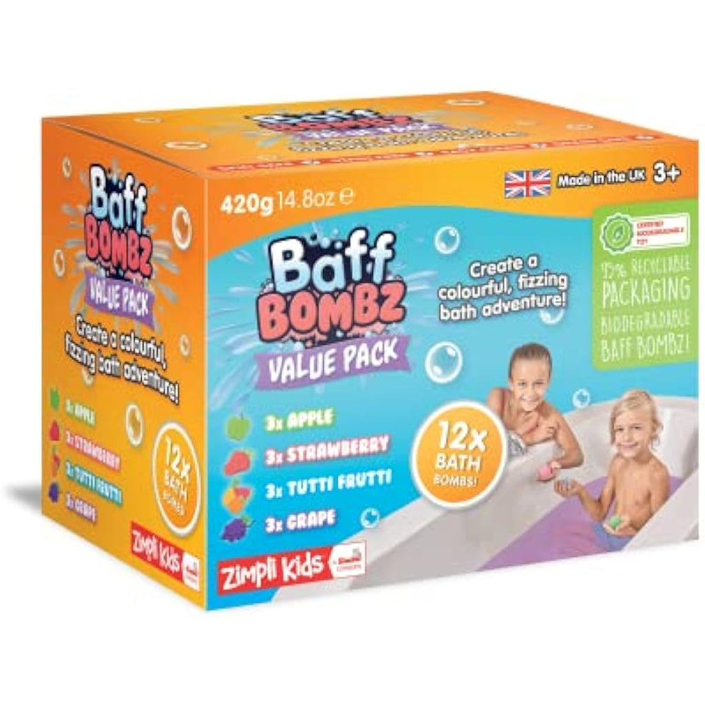 Zimpli Kids Baff Bombz - 12 Pack Vegan Moisturizing Bath Bombs Gift Set
