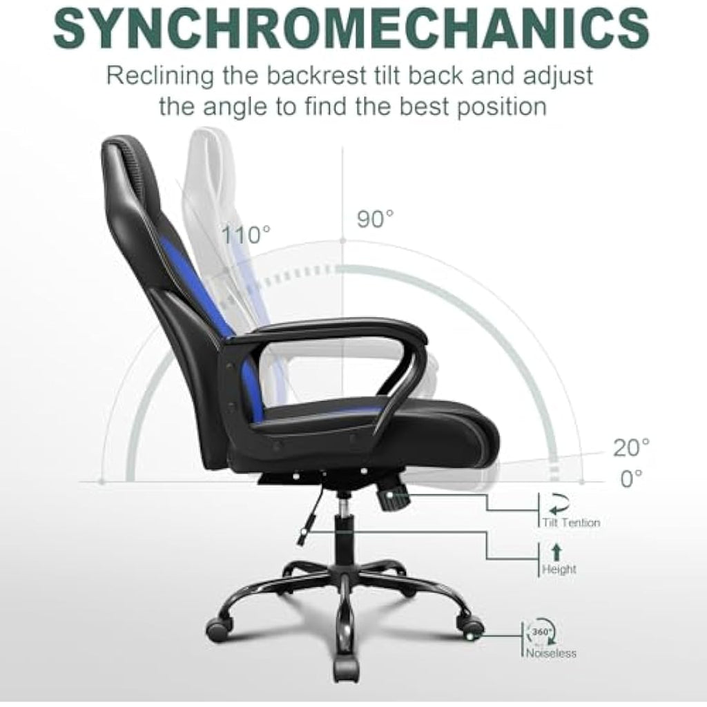 BASETBL Ergonomic Office Chair - High Back PU Leather Executive Chair, Blue