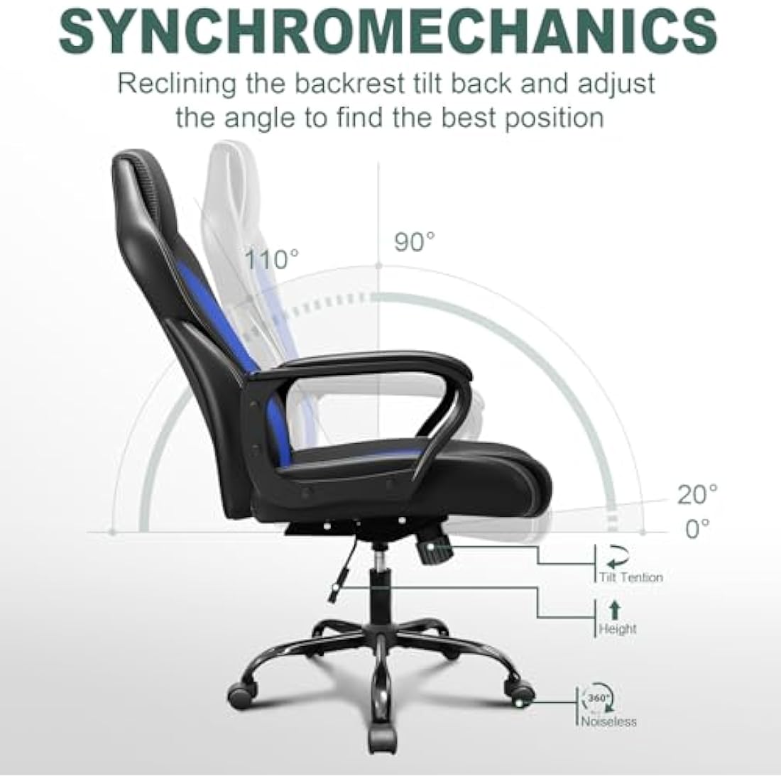 BASETBL Ergonomic Office Chair - High Back PU Leather Executive Chair, Blue