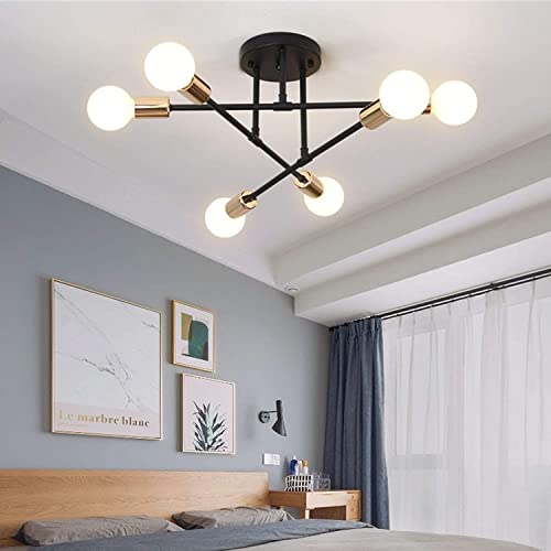 Sputnik Chandelier – 6-Light Mid-Century Modern Metal Ceiling Lamp