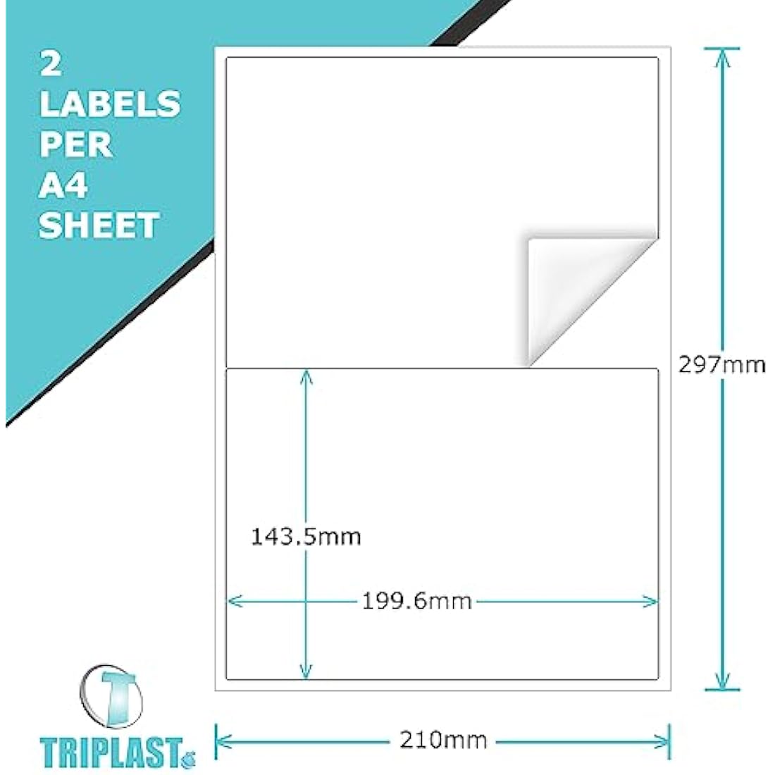 Triplast A4 Address Labels | 50 Sheets 2 Per Page | White Shipping Stickers