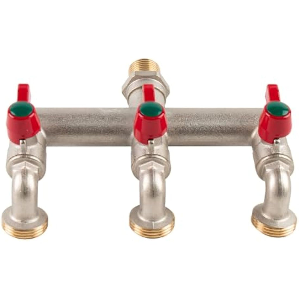 Brass 3-Way Multi-Tap Connector | 1/2" Inlet to 3/4" Outlets