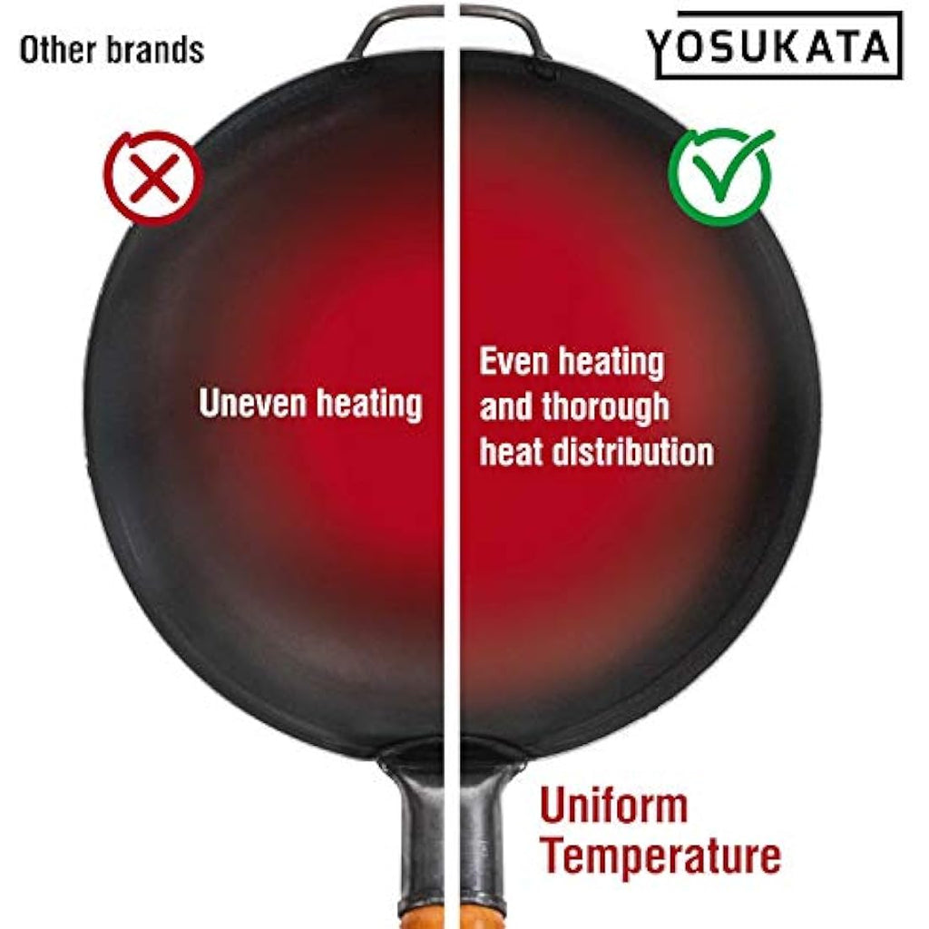 Yosukata 14" Carbon Steel Wok – Round Bottom Pre-Seasoned Chinese Pan