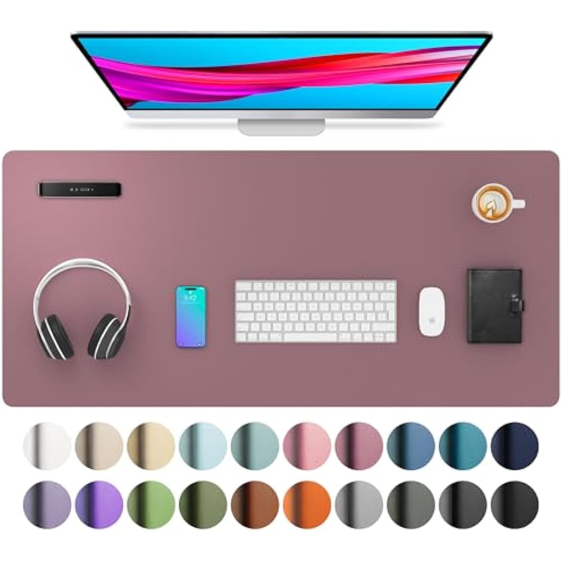 Leather Desk Pad – Large Waterproof Office Mat, Dark Pink