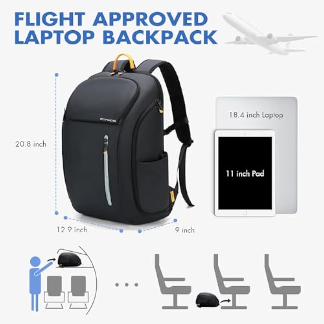18.4 Inch Laptop Backpack – 40L Travel Tech Rucksack Black