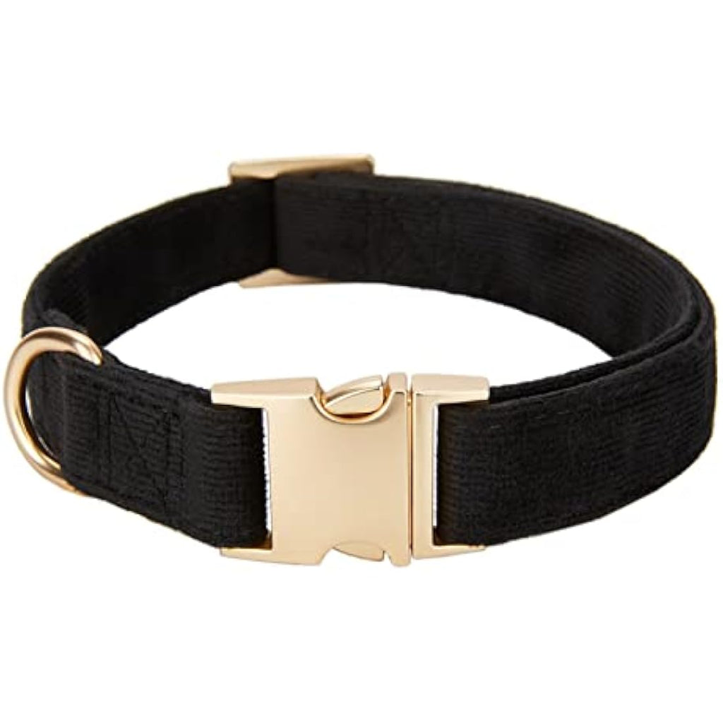 YUDOTE Soft Cotton Corduroy Dog Collar for Sensitive Skin - Black