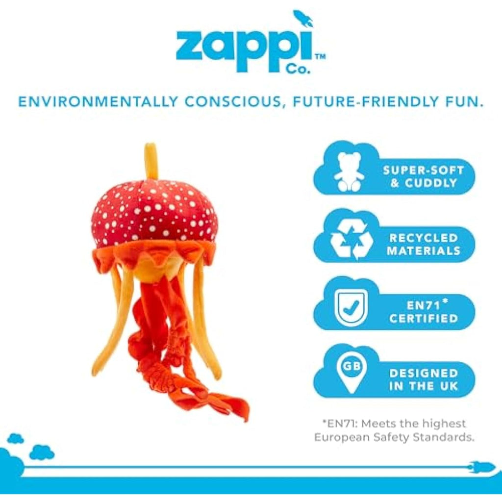 Zappi Co Jellyfish Plush Toy – 100% Recycled Orange Stuffed Animal (33cm)