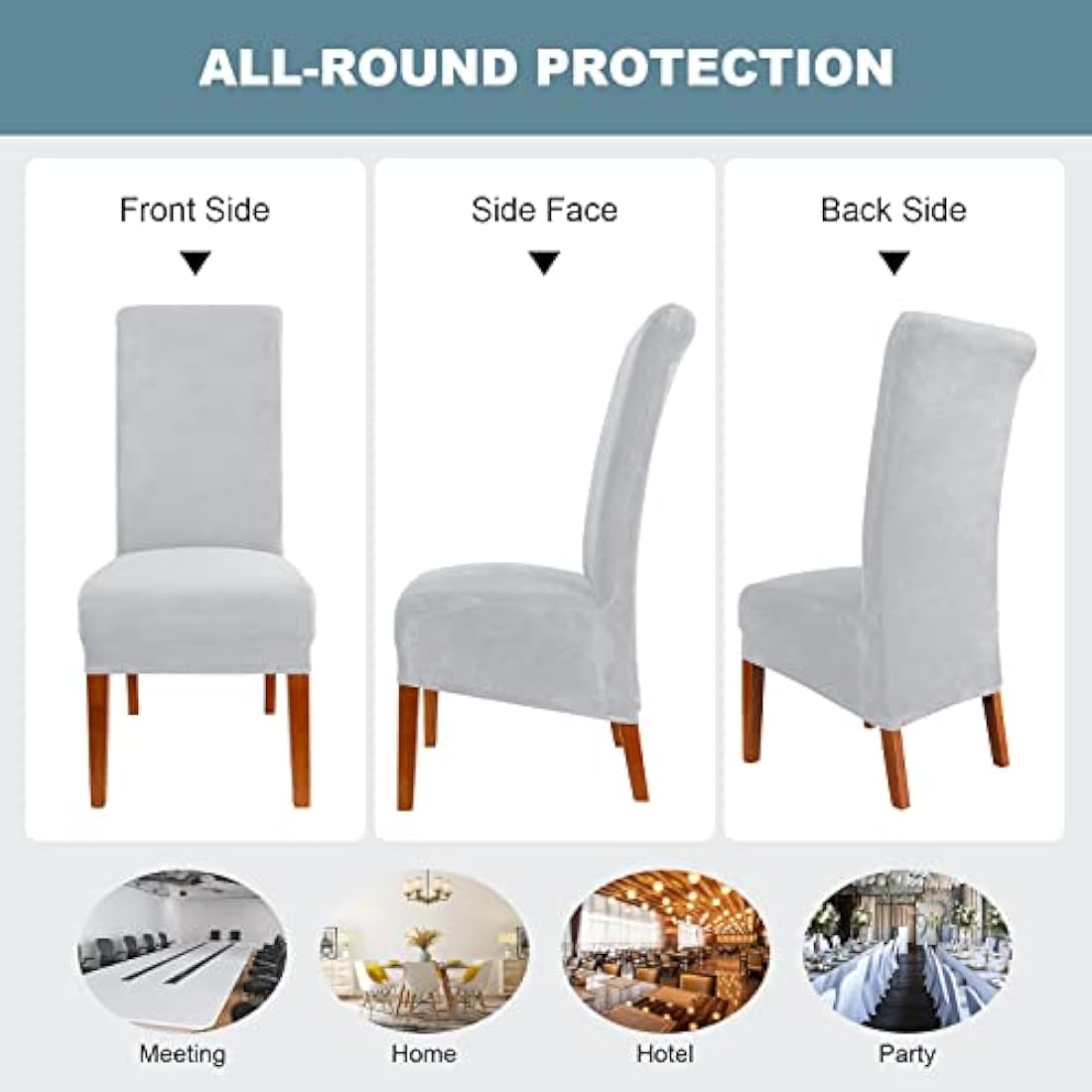 Velvet Dining Chair Covers – XL Stretch Slipcovers, 4 Pack